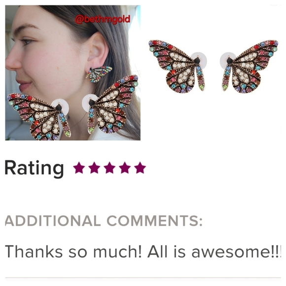 Butterfly Wings Rhinestone Stud Earrings Multi-color - Picture 4 of 17